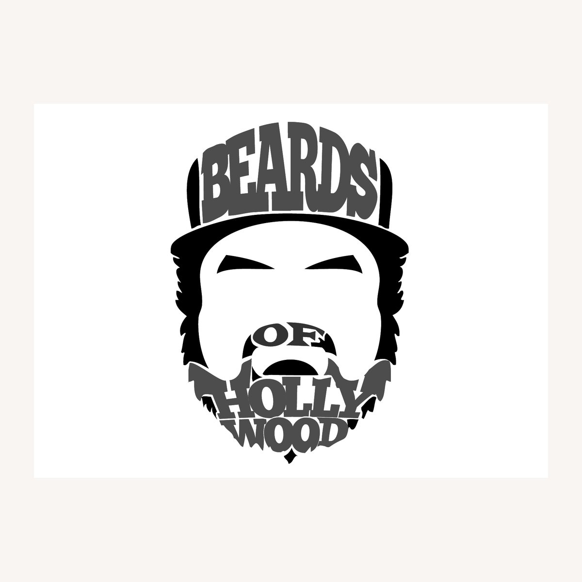 Beards of Hollywood logo drawn as a bearded face in black and white