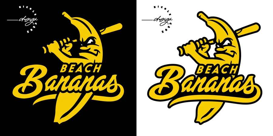 Beach Bananas baseball logo, black and white versions