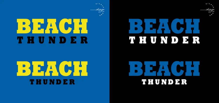 Beach Thunder wordmark in blue and yellow