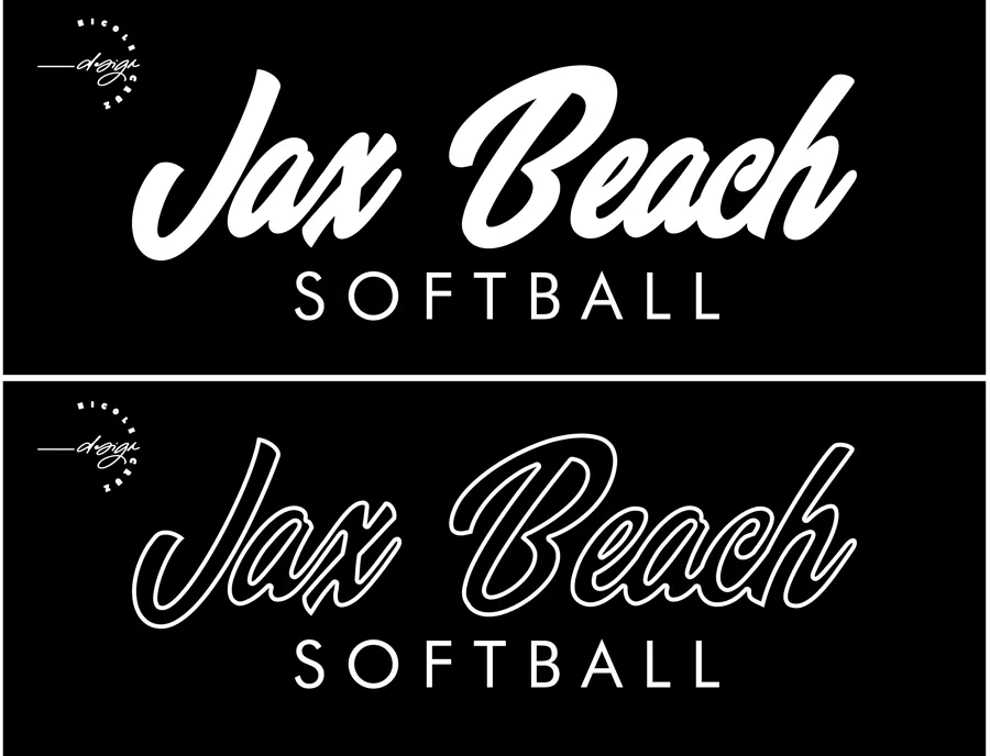 Jax Beach Softball jersey wordmark, solid and outline versions
