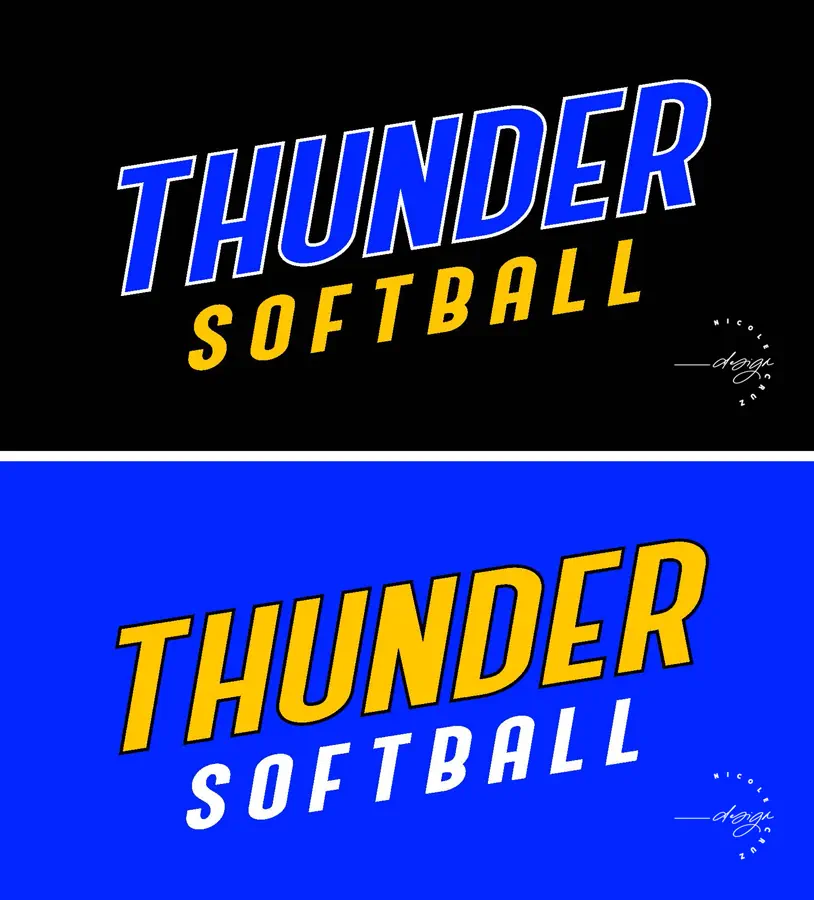 Thunder Softball wordmark in black and blue