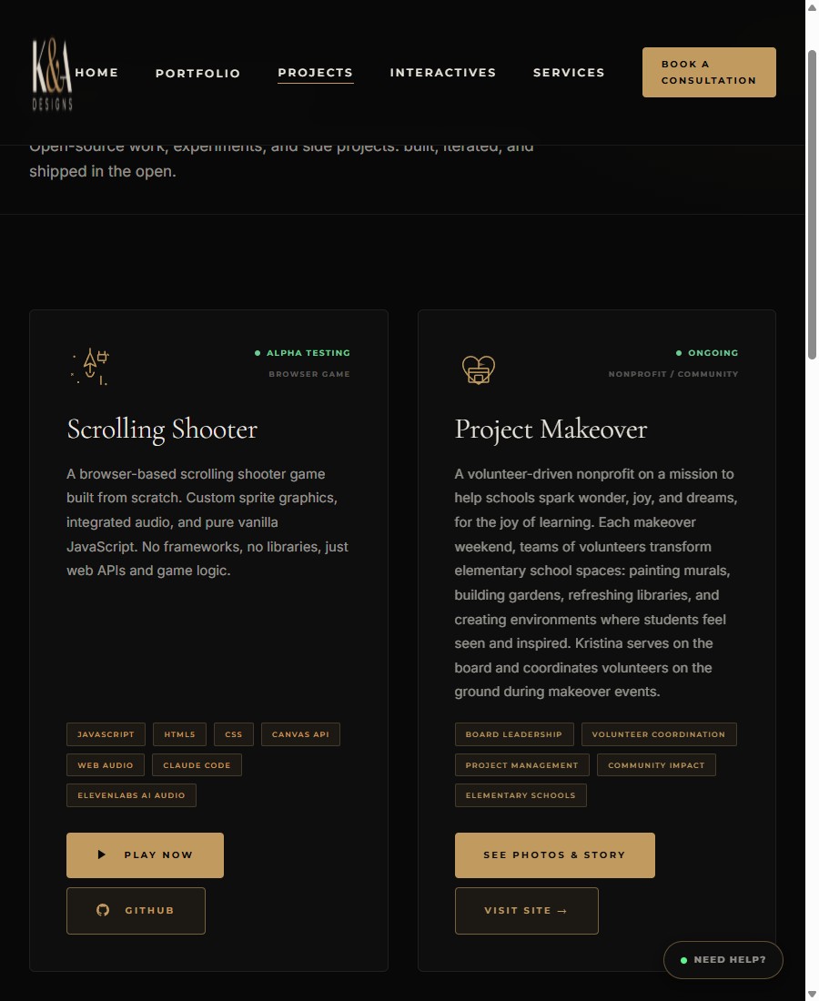 K&A Designs projects page