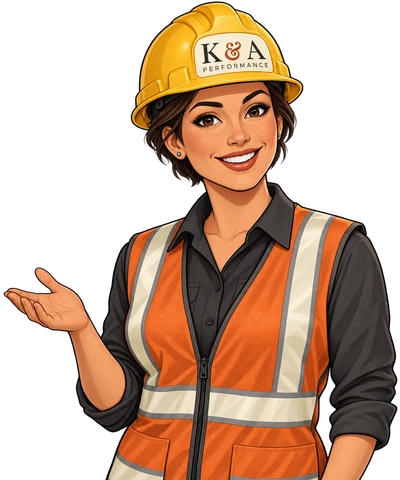 K&A course guide wearing a branded hardhat